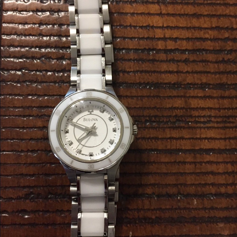 Bulova ladies silver and white watch